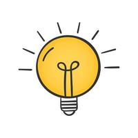 Hand-drawn yellow lightbulb on white background, solution, idea concept vector