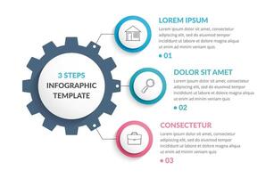 Infographic template with gear with three elements, steps or options vector