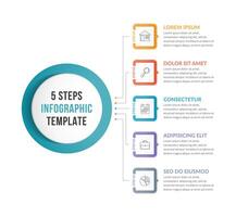 Infographic template with main idea and 5 steps or options, workflow or process chart vector
