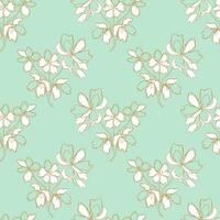 Summer vibe with flowers doodle pattern, stylized abstract gold sketch, on mint background. vector