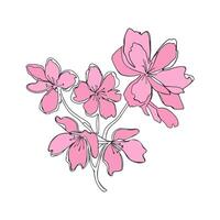 Pink Flowers doodle, stylized contour abstract drawing, summer vibe, outline sketch, isolated on white background. vector