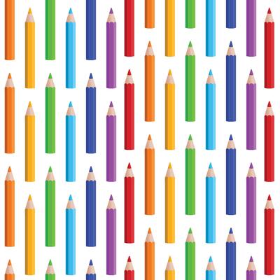 The illustration is a seamless pattern of colored pencils on a white background.