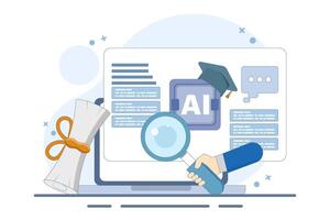 AI certification course concept, AI course, online certification, online education, artificial intelligence learning. design illustration with icon on isolated background. vector