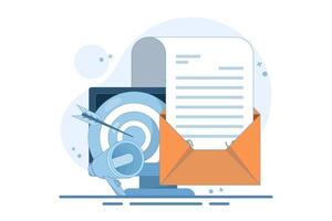 Concept of Approaching target audience using email marketing, Online business strategy, Advertising, Email newsletter, messages, marketing materials for landing pages, flat design illustration. vector