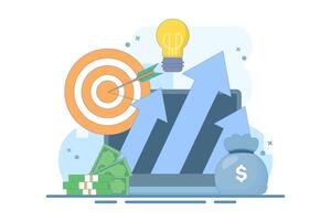 Concept of achieving business success. Successful winner with brilliant idea, achieving career goal, solving work task problem. Design illustration in flat style on background. vector
