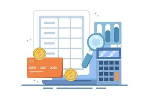 Business accounting software concept, Financial analysis, Business data integration, Tax calculation, Increasing tax payments. illustration with background icon. vector
