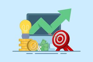 Business success achievement concept. Successful winner with brilliant idea, achieving career goal, solving job task problem. Flat design illustration on background. vector