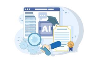 AI certification course concept, AI course, online certification, online education, artificial intelligence learning. design illustration with icons on background. vector
