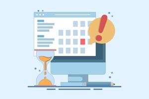 Computer Concept with calendar, deadline list, notes, online notification on website as reminder of important event, electronic or digital internet on laptop, modern notes. simple flat design. vector
