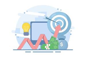 Concept of achieving business success. Successful winner with brilliant idea, achieving career goals, solving work task problems. Design illustration in modern flat style on background. vector