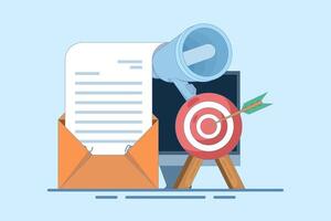 Concept of Approaching target audience using email marketing, Online business strategy, Advertising, Email newsletter, messages, marketing materials for landing pages, flat illustration. vector
