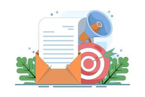 Concept of Approaching target audience using email marketing, Online business strategy, Advertising, Email newsletter, messages, marketing materials for landing pages, minimalist design illustration. vector