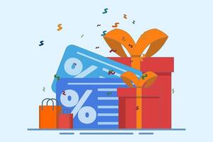 Cashback concept and customer loyalty program and shopping discount vouchers. Get online rewards and awards. Get rewards, discounts, cashback for shopping. Online awards. flat design. vector