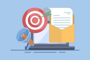 Concept of Approaching target audience using email marketing, Online business strategy, Advertising, Email newsletter, messages, marketing materials for landing pages, design illustration. vector