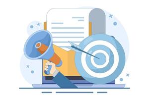 Concept of Approaching target audience using email marketing, Online business strategy, Advertising, Email newsletter, messages, marketing materials for landing pages, cartoon illustration. vector
