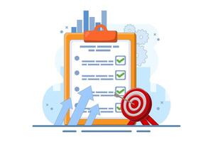 Business Target Letter Concept. Clipboard with Target Arrow. Approaching target audience using email marketing, Email newsletter, messaging, Online business strategy. Flat illustration. vector