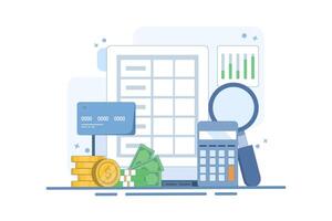Business accounting software concept, Financial analysis, Business data integration, Tax calculation, Increasing tax payments. Design illustration with background icon. vector