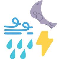A cartoon of a rainstorm, a moon and a lightning bolt at night vector