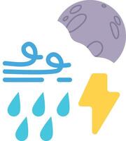 weather with cartoon style windy drizzle thunder at night full moon vector