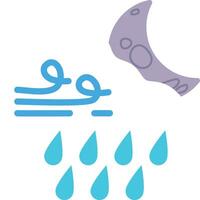 A cartoon of a rainstorm with a moon and a raindrop, windy vector