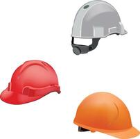 Three different types of hard hats on a white background vector