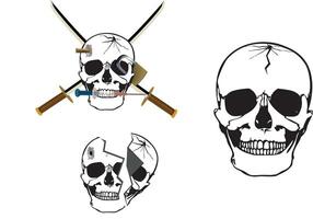 A skull with two swords and a broken skull vector