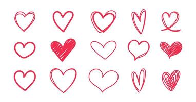 Doodle hand drawn red heart collection vector