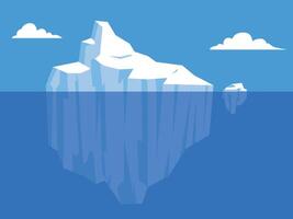 Simple big iceberg floating in ocean with huge underwater part, Underwater and above water landscape vector