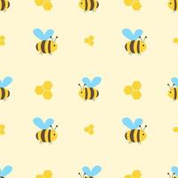 Seamless pattern with bees and honeycombs on a yellow background vector