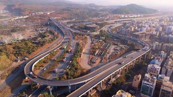 Aerial view of complex highway interchange with bridges video