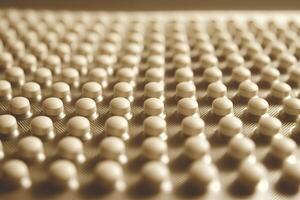 A close-up shot of white pills on a white background, with the focus on the foreground, highlighting the clean and simple design of the medication photo