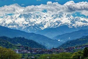 Majestic Himalayas with Annapurna Base Camp set against towering mountain peaks, creating a breathtaking landscape for mountain adventure and nature lovers photo
