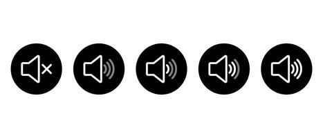 Sound volume level outline icon on black circle. Audio speaker sign symbol vector
