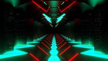 Turquoise and Red Sci-Fi Corridor with Microcircuit Texture Background Vj Loop I 4K video
