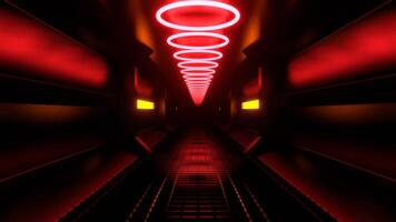 Red and Orange Endless Sci-Fi Corridor with Neon Lighting Background Vj Loop I 4K video