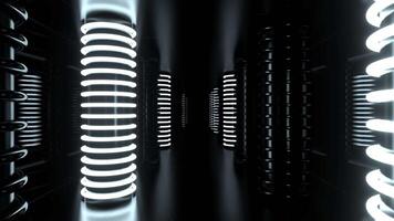 Red and White Futuristic Corridor with Neon Cylindrical Strobe Columns Background Vj Loop I 4K video