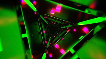 Green and Pink Abstract Triangular Corridor with Shimmering Cubes Background Vj Loop I 4K video