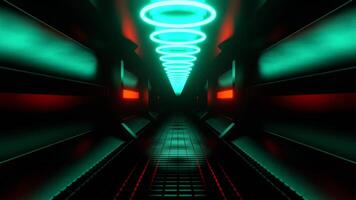 Turquoise and Orange Endless Sci-Fi Corridor with Neon Lighting Background Vj Loop I 4K video
