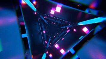Cyan and Pink Abstract Triangular Corridor with Shimmering Cubes Background Vj Loop I 4K video