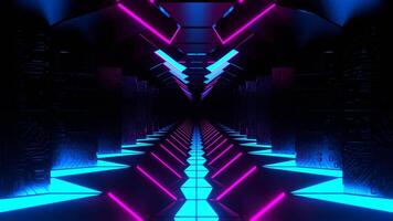 Cyan and Pink Sci-Fi Corridor with Microcircuit Texture Background Vj Loop I 4K video