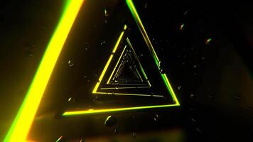Yellow and Green Abstract Triangular Corridor with Levitating Spheres Background Vj Loop I 4K video