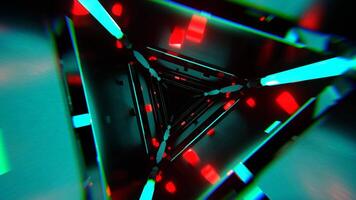 Turquoise and Red Abstract Triangular Corridor with Shimmering Cubes Background Vj Loop I 4K video