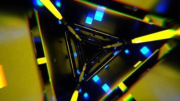 Blue and Yellow Abstract Triangular Corridor with Shimmering Cubes Background Vj Loop I 4K video