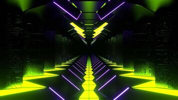 Light Green and Purple Sci-Fi Corridor with Microcircuit Texture Background Vj Loop I 4K video