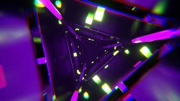 Purple and Light Green Abstract Triangular Corridor with Shimmering Cubes Background Vj Loop I 4K video