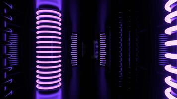 Purple and Light Green Futuristic Corridor with Neon Cylindrical Strobe Columns Background Vj Loop I 4K video