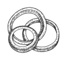 Onion ring slices. Food illustration in the graphic line art style. Hand drawn outline element of preparing meal. Perfect for vegetable menu creating and sketch drawing designs. vector