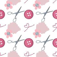 Sewing pattern with scissors and flowers vector