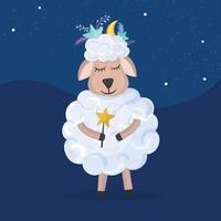 A cartoon sheep with a star and a wand vector
