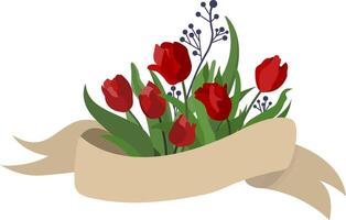 A bouquet of red flowers with a ribbon vector